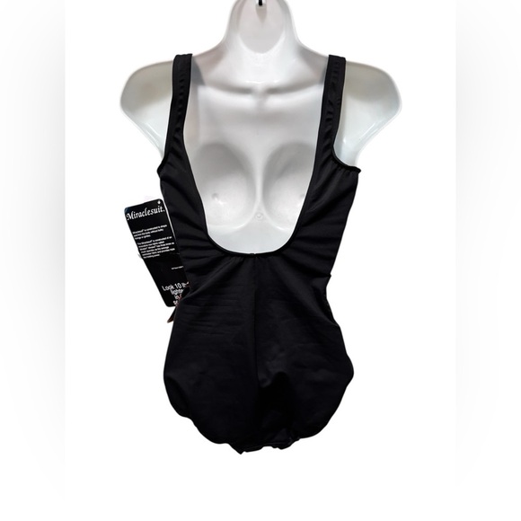 Miraclesuit Black Floral Faux Wrap Slimming One Piece Swimsuit Sz 12 Lose 10#’s - Picture 3 of 10